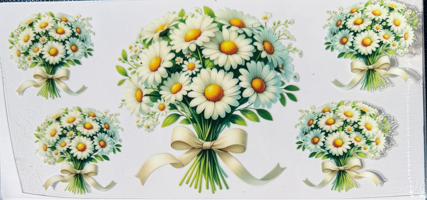 White daisy bouquet uv dtf decal