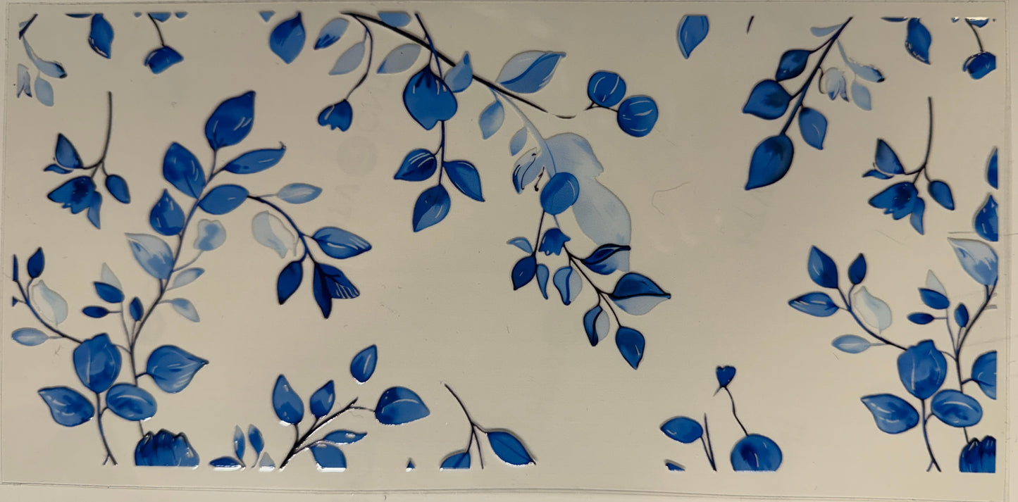 Simply blue floral uv dtf decal
