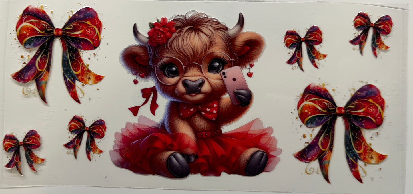 Red cow and bows uv dtf decal