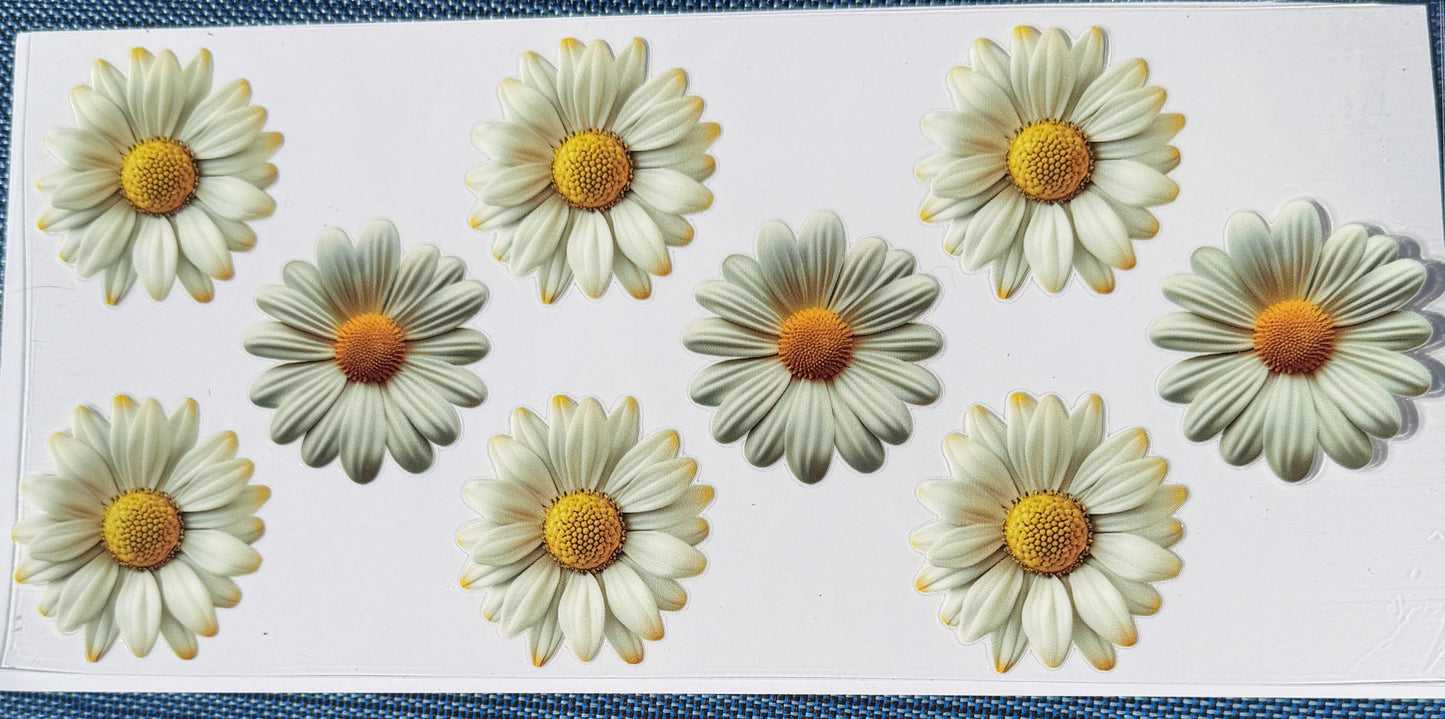 White daisies uv dtf decal