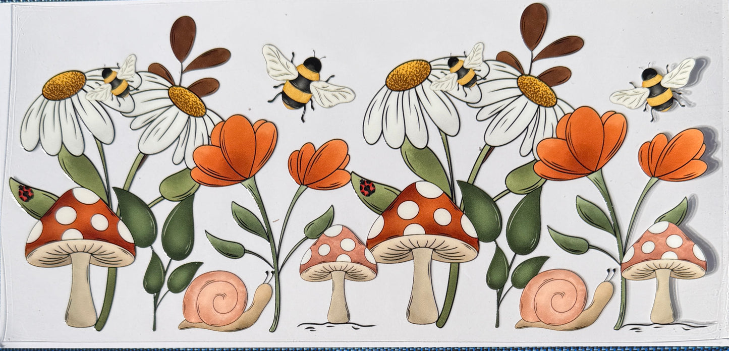 Mushrooms and flowers uv dtf decal