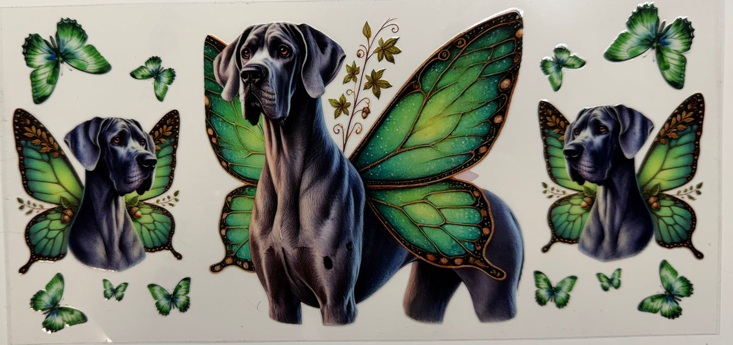 Dog butterflies uv dtf decal