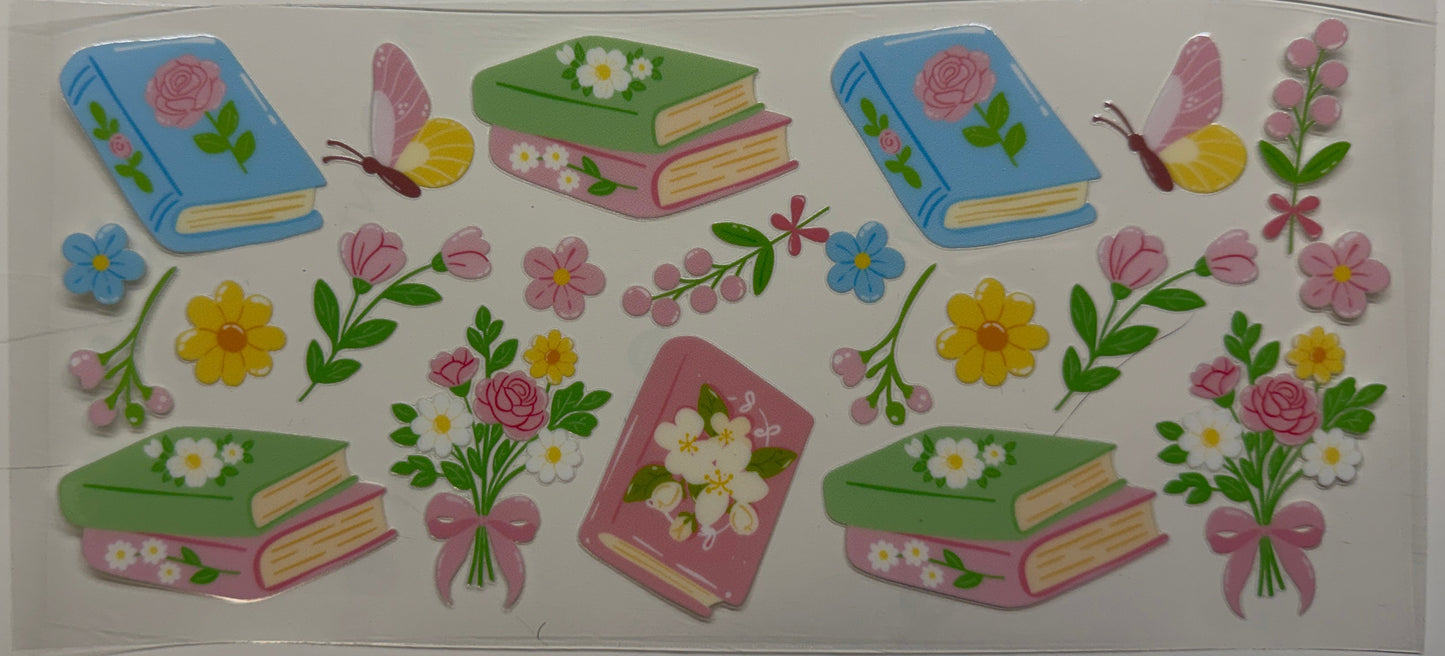 Floral books uv dtf decal