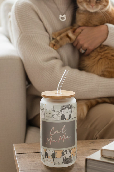 Cat mama 16 oz glass tumbler