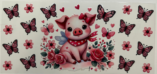 Pig and butterflies uv dtf decal