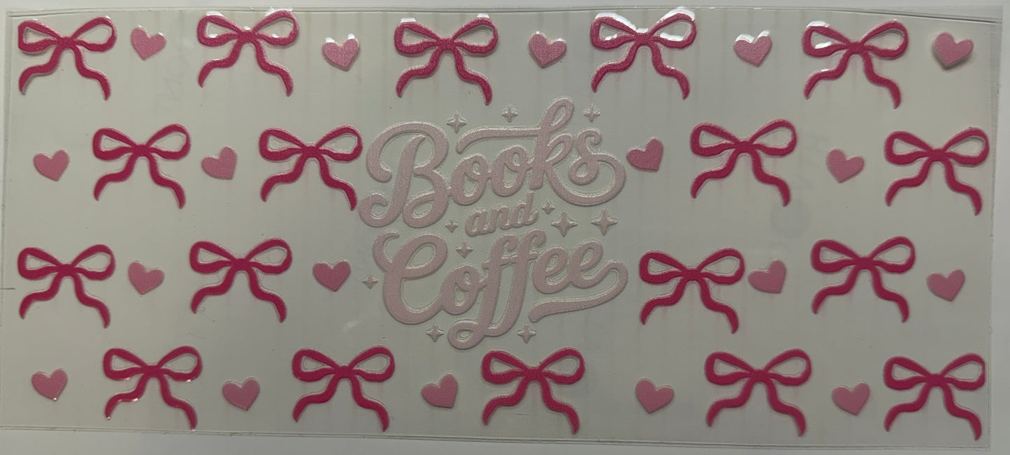 Books and coffee uv dtf decal