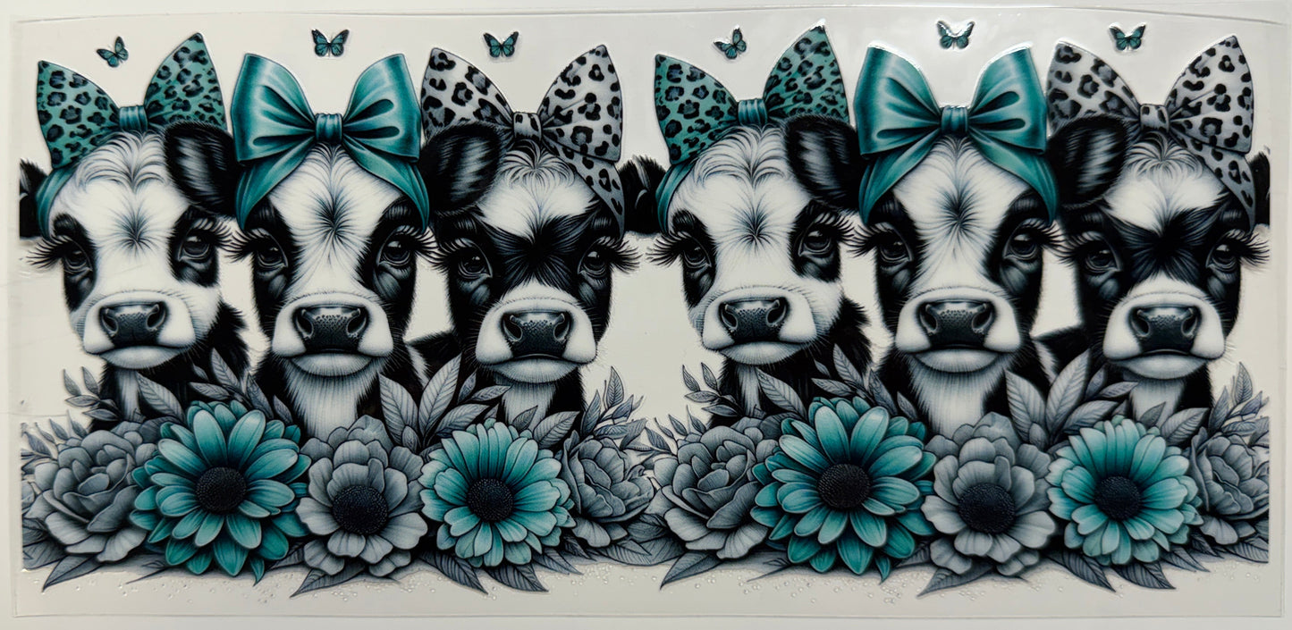 Teal cows uv dtf decal