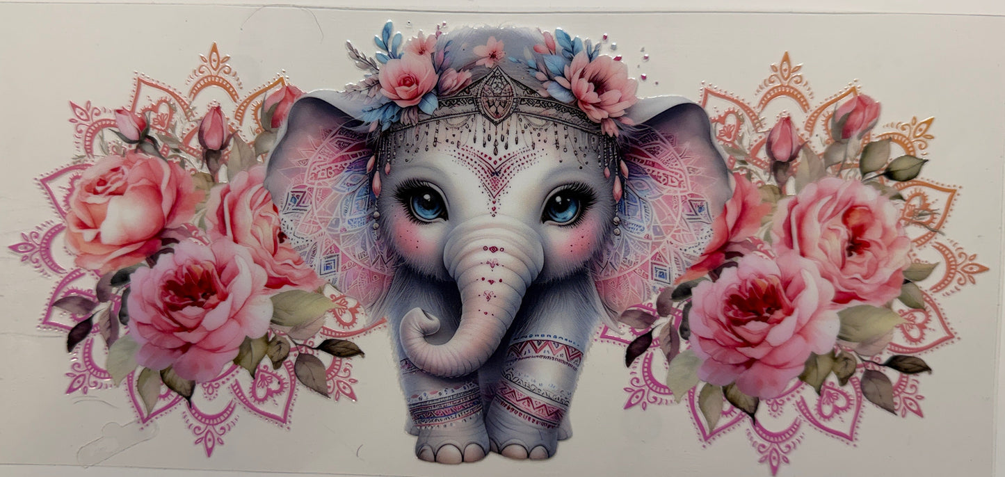 Elephant floral uv dtf decal