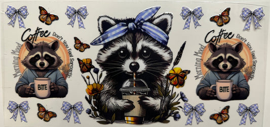 Raccoon morning mood uv dtf decal