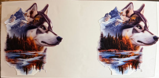Dog mountain profile uv dtf decal