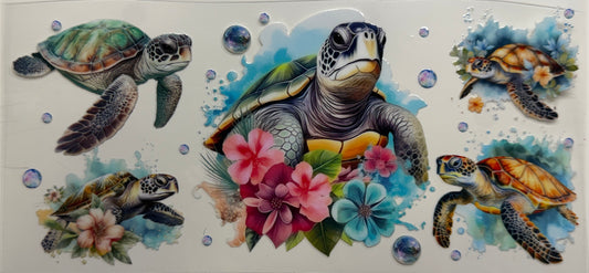 Floral turtle uvdtf decal