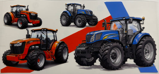 Red and blue tractors uvdtf decal