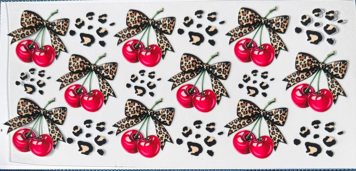 Cherries cheetah  uv dtf decal