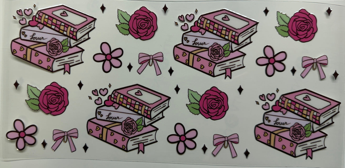 Pink books uv dtf decal