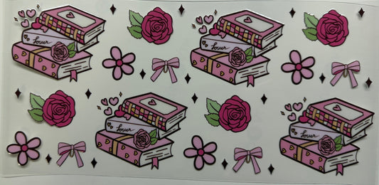 Pink books uv dtf decal