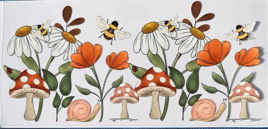 Mushrooms and flowers  uv dtf decal