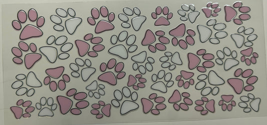 Pink white pet paws uv dtf decal