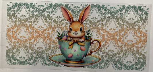 Bunny in cup uv dtf decal