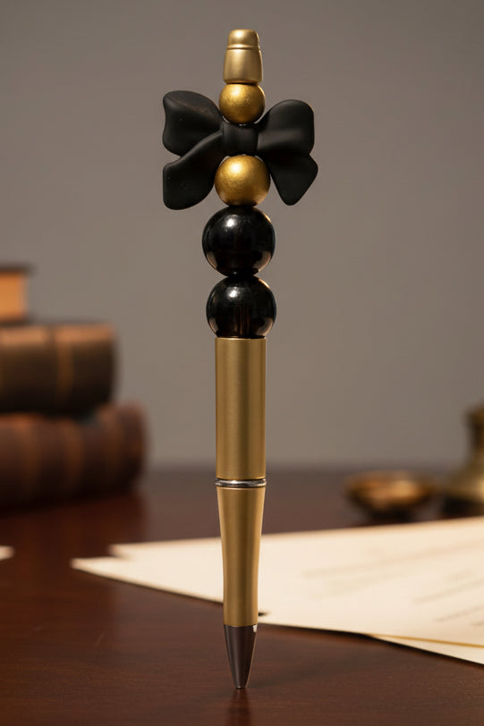 Black bow beaded pen