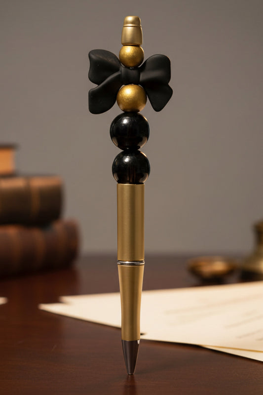 Black bow beaded pen