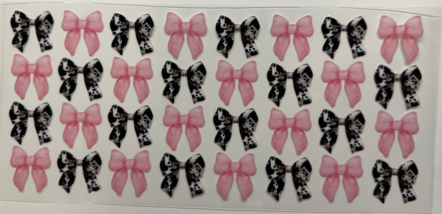 Pink and cow print bows uv dtf decal