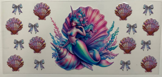 Mermaid and shells uv dtf decal