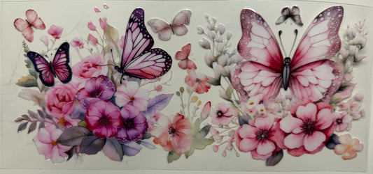 Pink floral butterfly uvdtf decal
