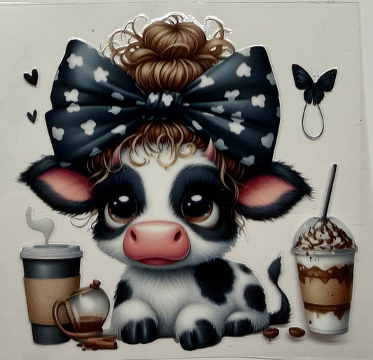 Messy bun cow uvdtf decal