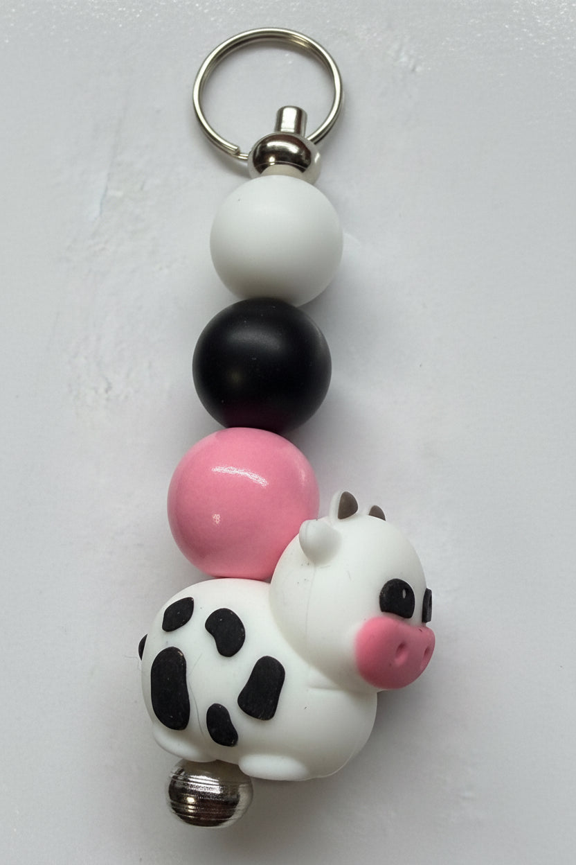 Cow beaded keychain/ cup charm