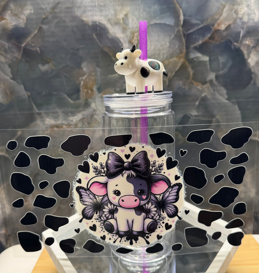 Purple bow cow uv dtf decal