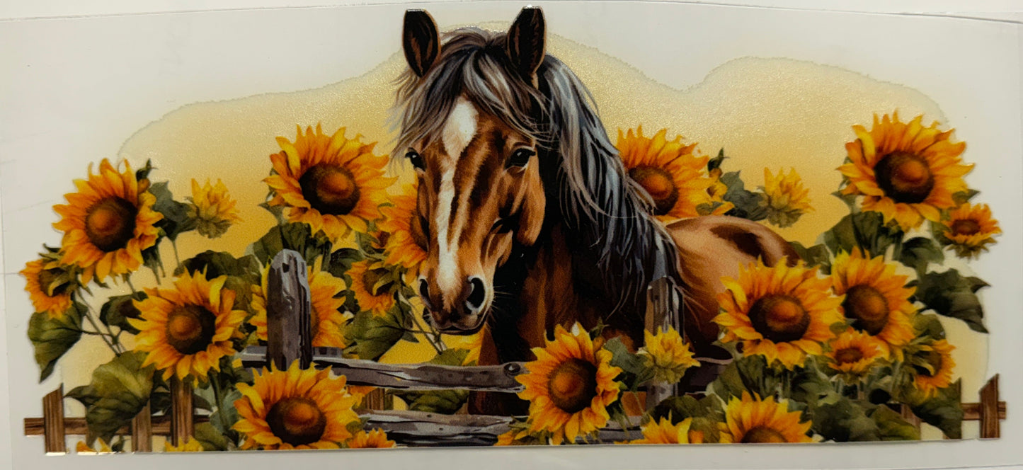 Horse and sunflowers uv dtf decal