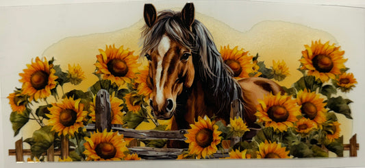 Horse and sunflowers uv dtf decal