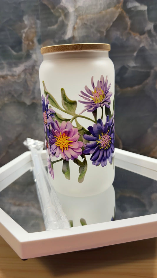 Purple floral 16 oz glass tumbler