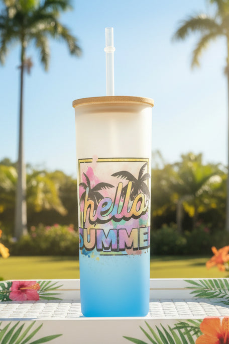 Hello Summer 20 oz glass tumbler