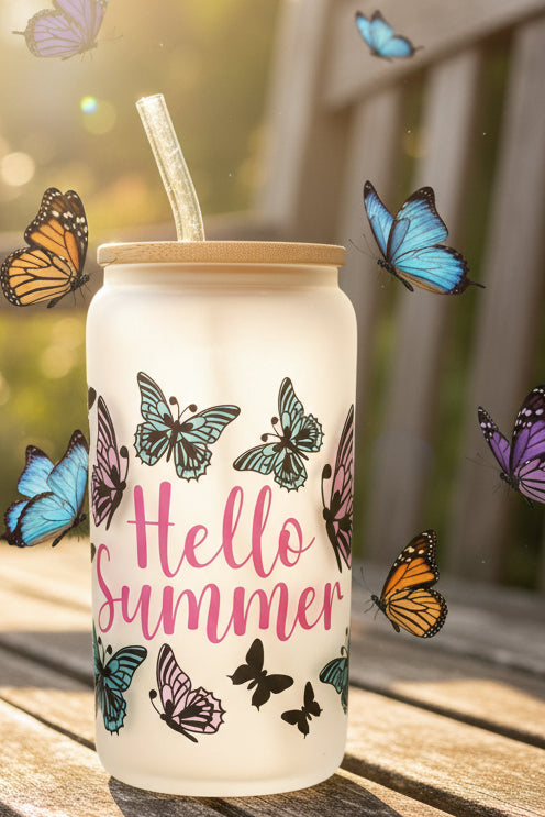 Hello summer 16 oz glass tumbler