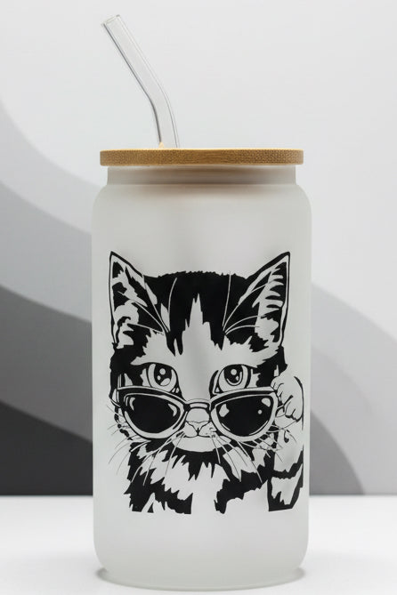 Cat 16 oz glass tumbler