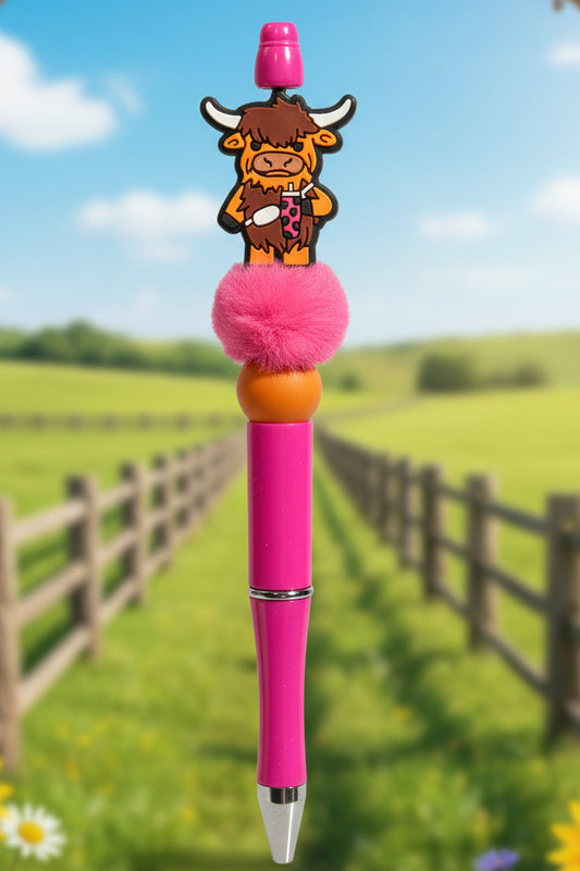 Pink cow beaded pen